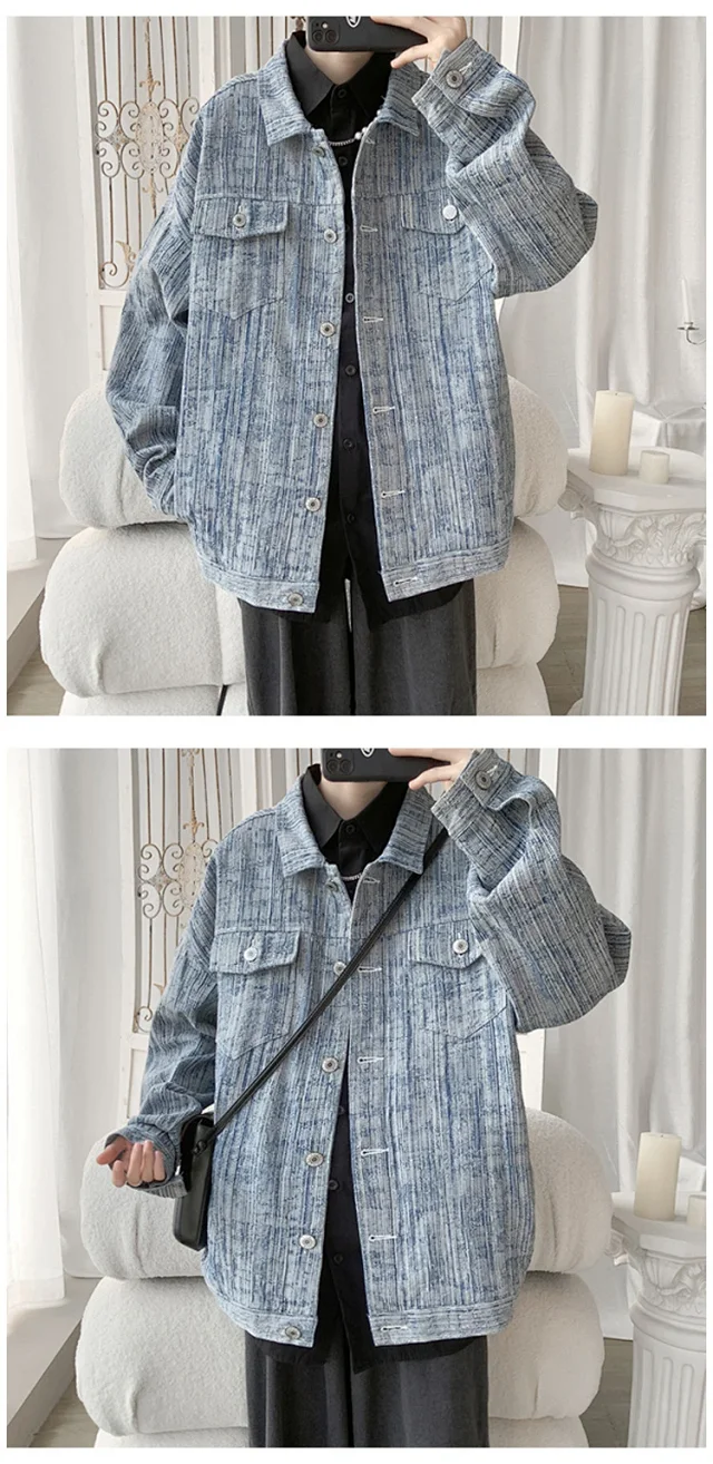 Men's Oversized Washed Denim Utility Jacket Detail