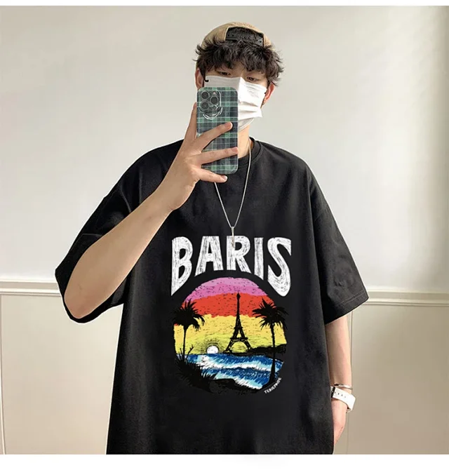 Men's Heavyweight Cotton Oversized Streetwear Tee Detail