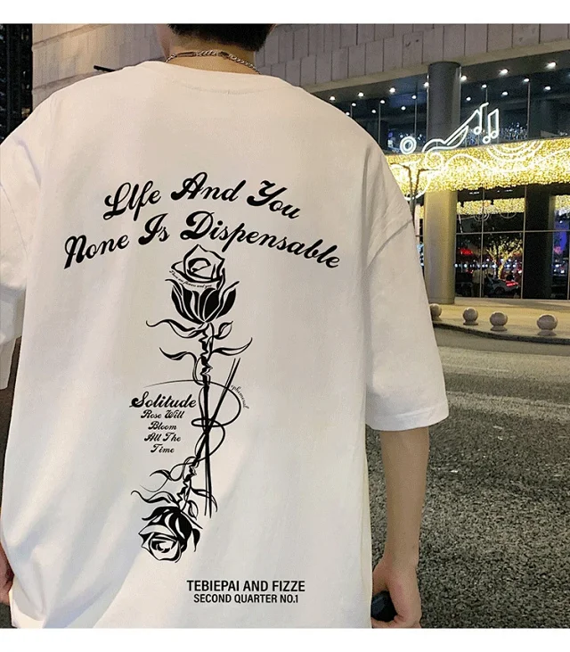 Unisex Burgundy Cotton Rose Print Tee Detail