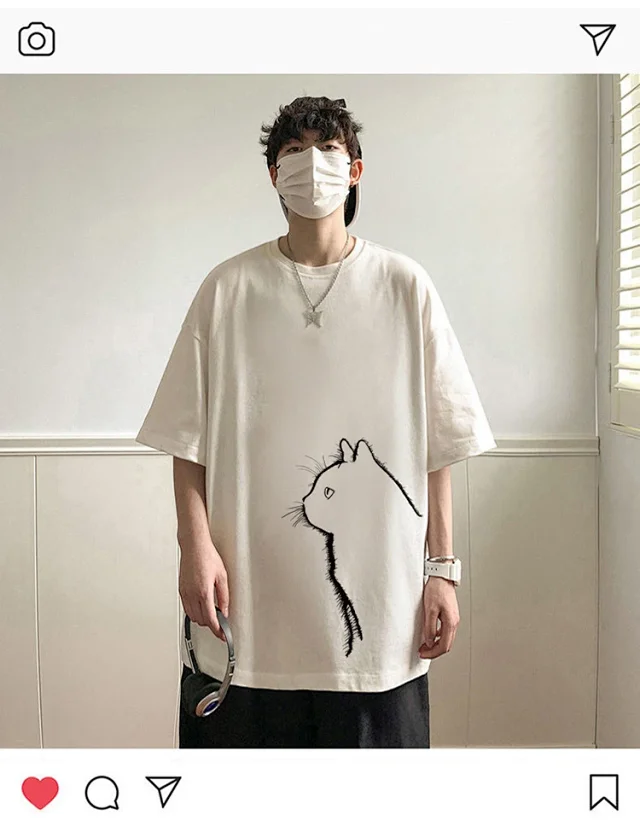 Men's Couple Cat Print Tee Detail
