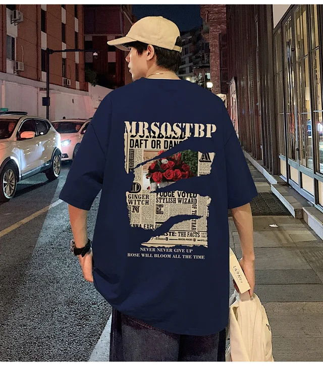 Men's Oversized Cotton Tee 2025 Rose-Print Detail
