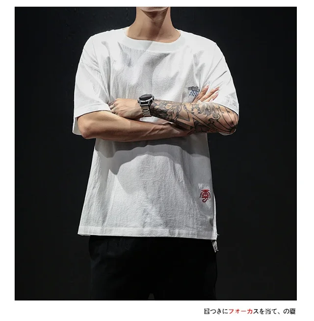 Linen T-shirt Men's Short Sleeve Detail
