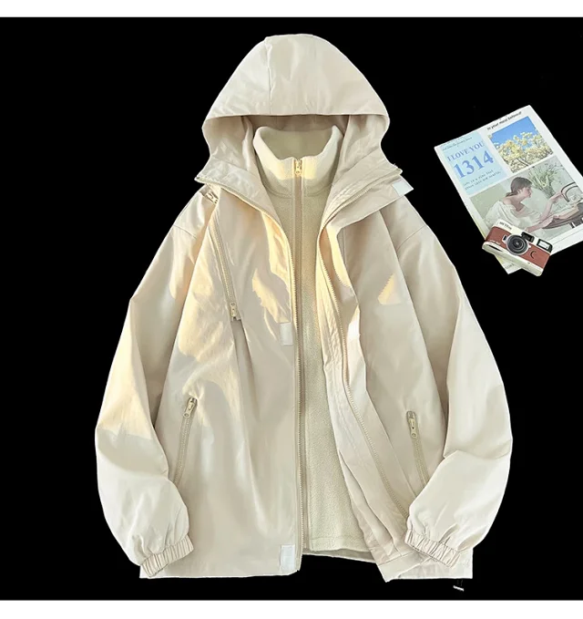 Windproof Waterproof Fleece-Lined Couple's 3-in-1 Jacket Detail