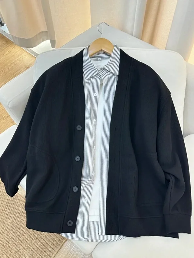 Spring 2025 Japanese Casual Waffle Cardigan Detail