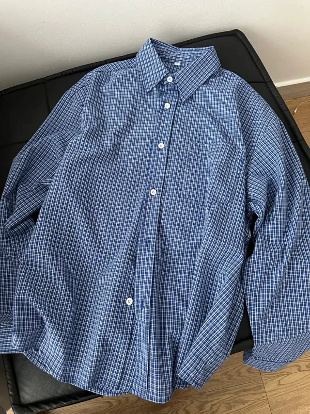 Cleanfit Men's Blue Vintage Plaid Overshirt Detail