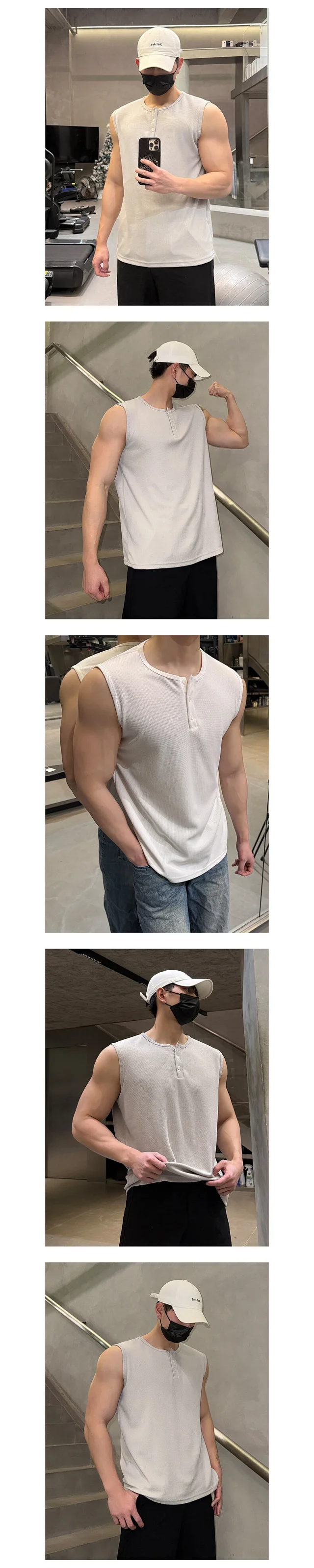 2025 Men's Retro Henley Fitness Vest Detail