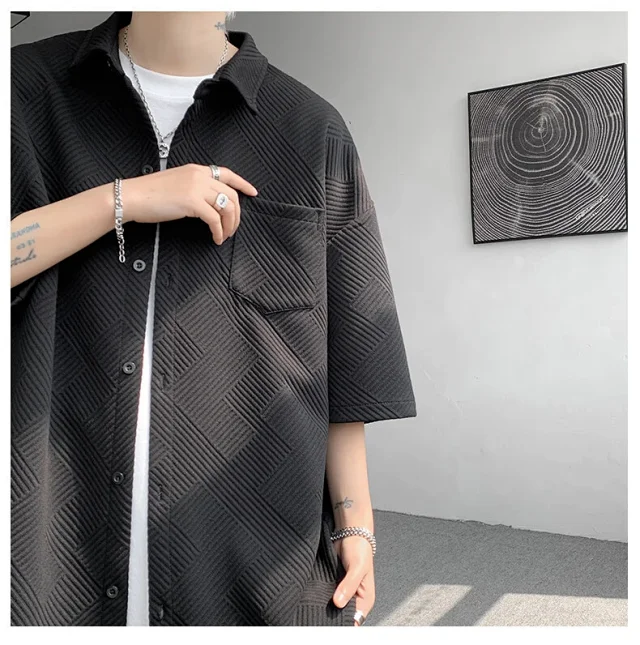 Baroque Japanese Men's Boyfriend Short-Sleeve Shirt Detail