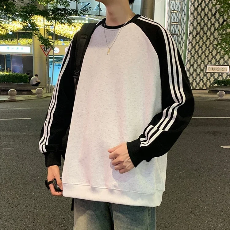 Unisex Chinese Street Oversize Striped Sweatshirt