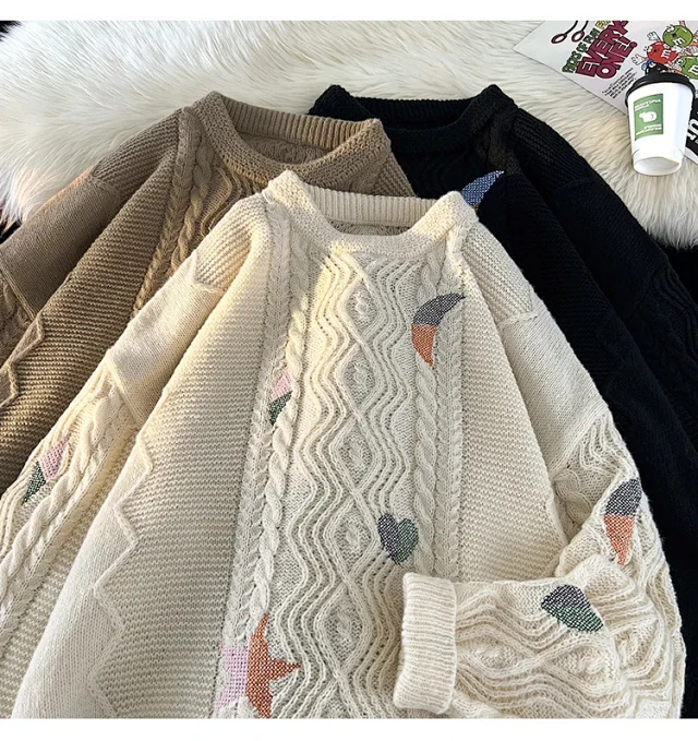 Men's Vintage Relaxed Cable Knit Sweater Detail