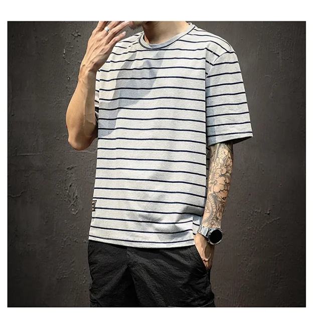 Men's Plus Size Summer Striped T-Shirt Detail