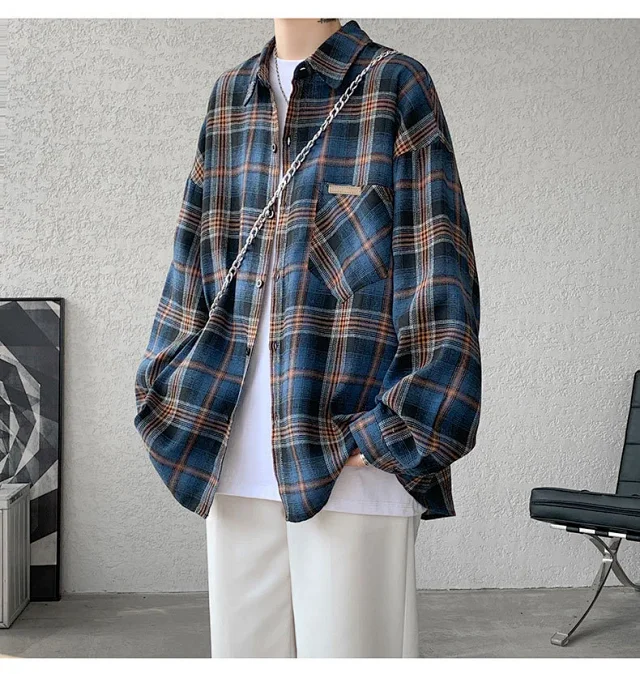 Men's Japanese Brushed Plaid Warm Shirt Jacket Detail