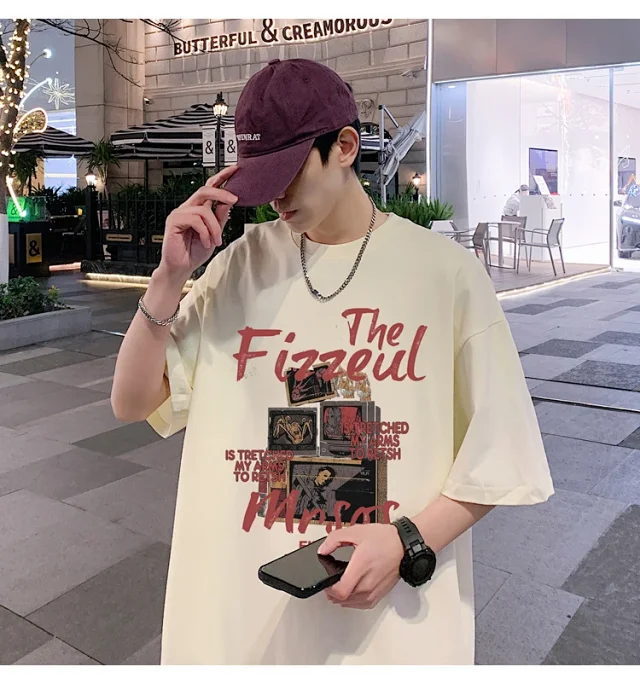 Men's Trendy Oversized Heavyweight Cotton T-Shirt Detail