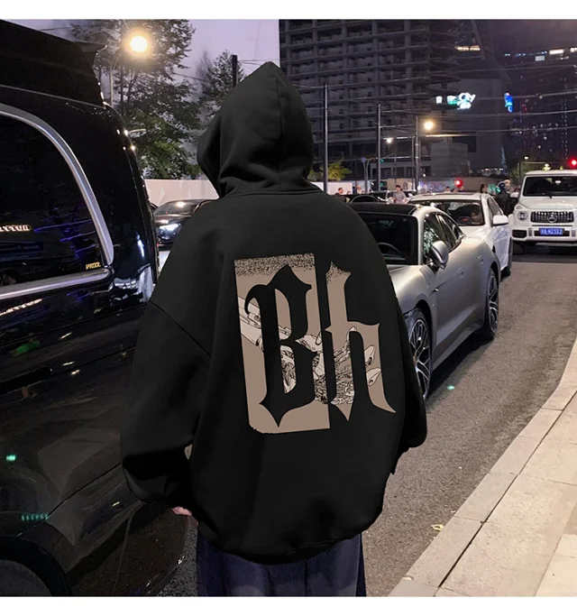 Japanese Hiphop Men's Oversized Cotton Hoodie Detail