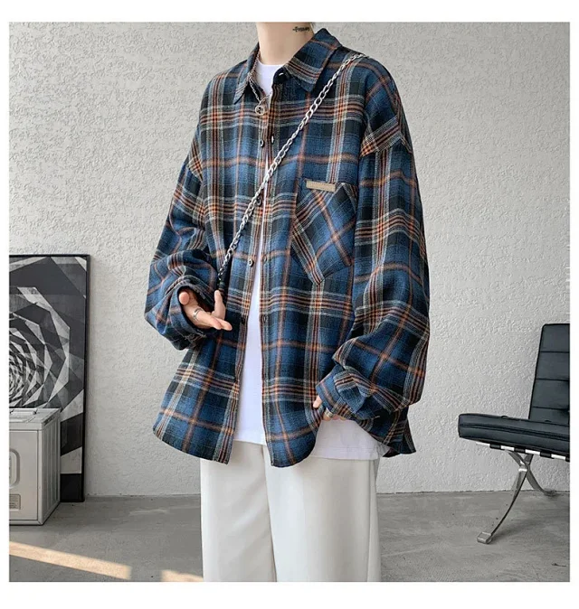 Men's Japanese Brushed Plaid Warm Shirt Jacket Detail