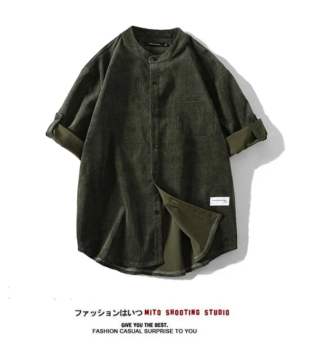 Men's Mid-Sleeve Vintage Korean Corduroy Shirt Detail