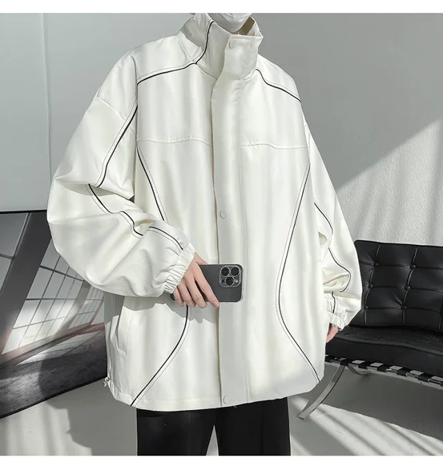 Men's Burgundy Hip-Hop Hooded Bomber Jacket Detail