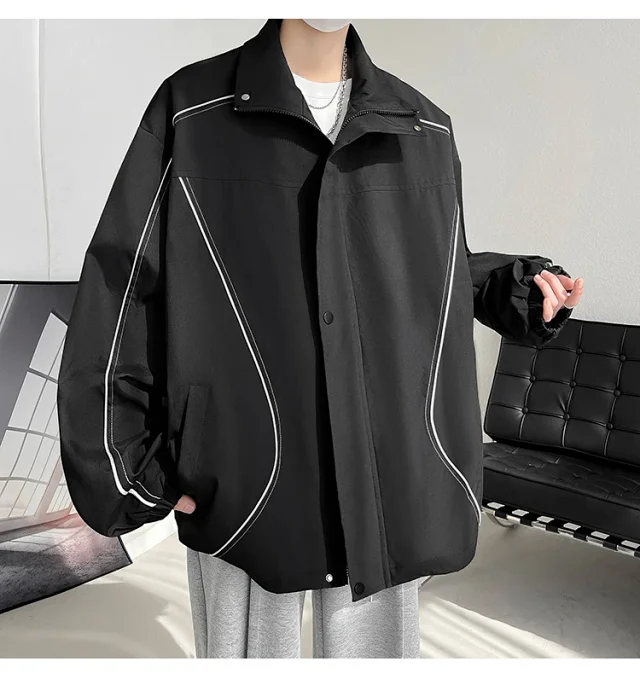 Men's Burgundy Hip-Hop Hooded Bomber Jacket Detail