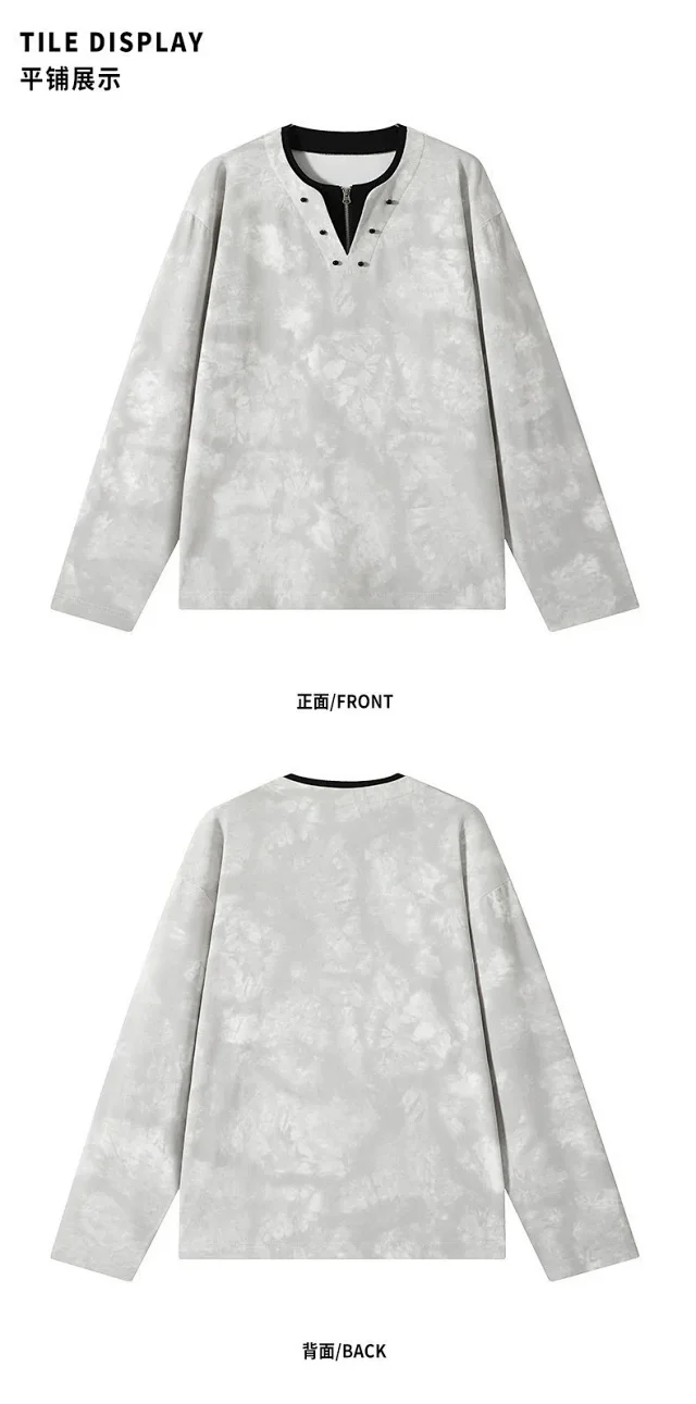 Men's Half-Zip V-Neck Tie-Dye Layered Tee Detail