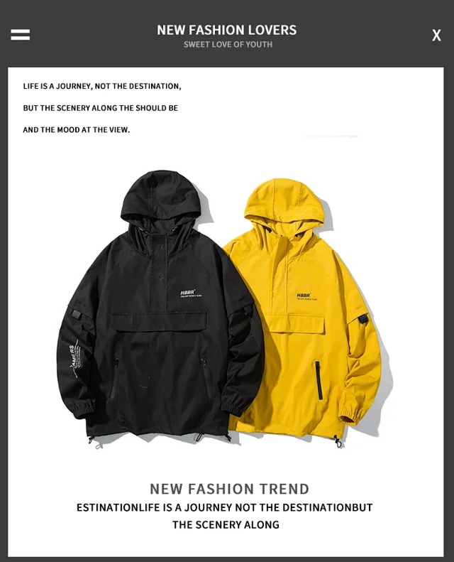 Men's Trendy Lightweight Half-Zip Hooded Jacket Detail