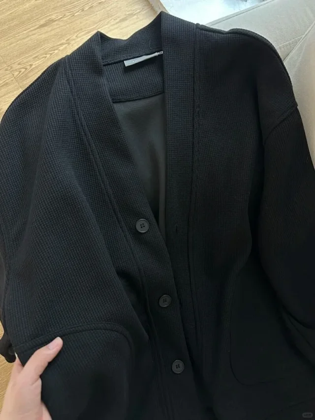 Spring 2025 Japanese Casual Waffle Cardigan Detail