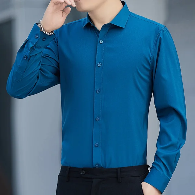 Men's Slim-Fit Wrinkle-Free White Shirt Detail