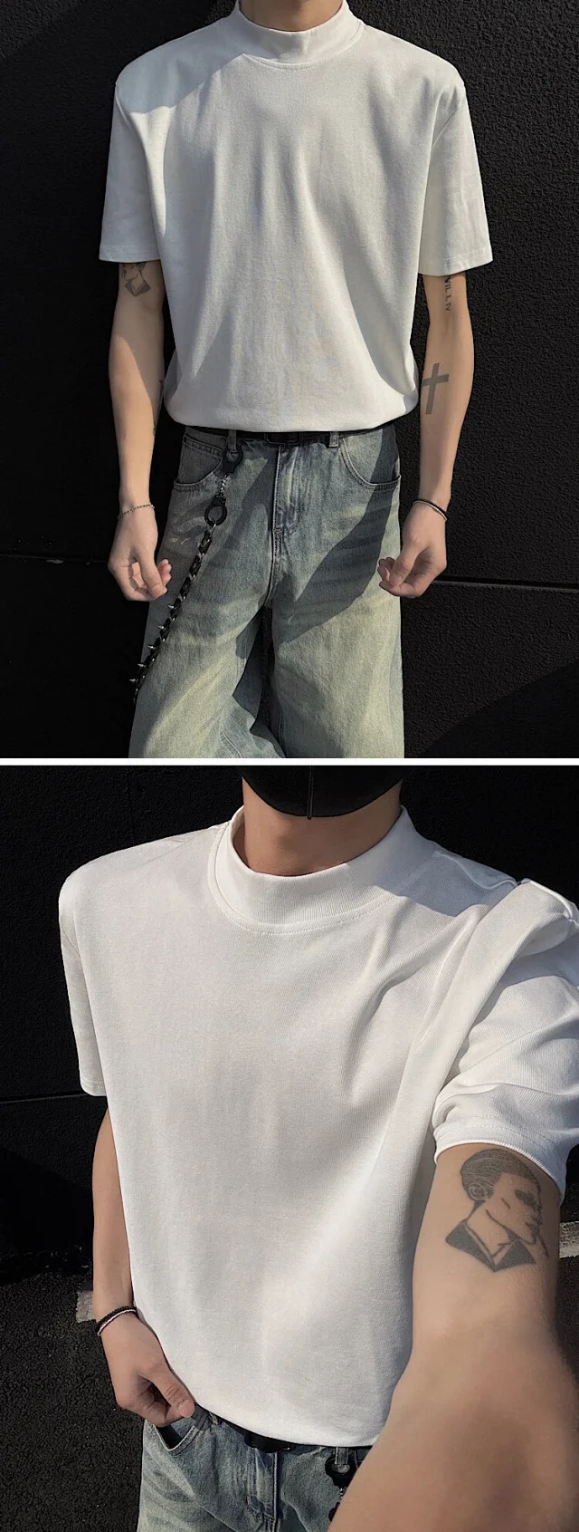 Cleanfit Men's Mock Neck Heavyweight Tee Detail