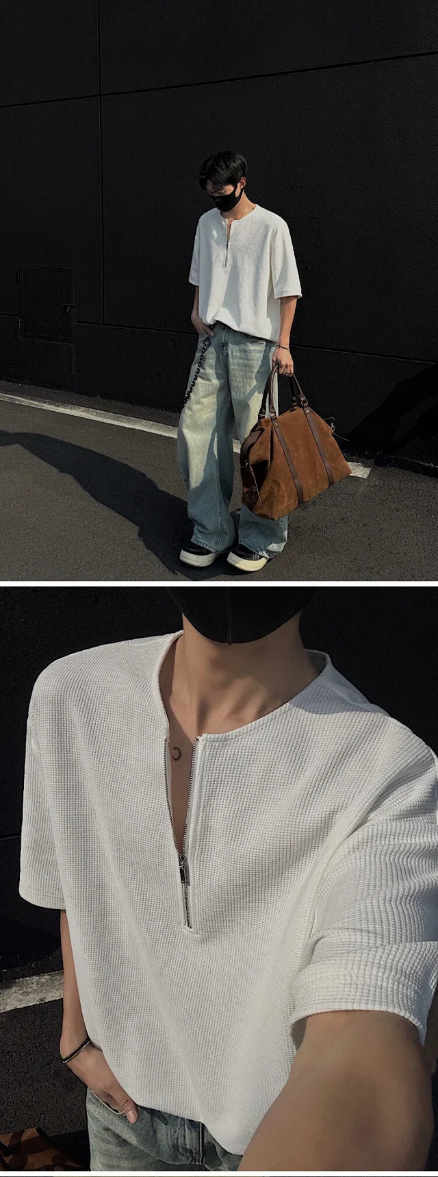 Men's Waffle Half-Zip Henley Tee Detail