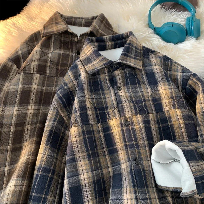 Men's Winter Fleece Retro Plaid Overshirt