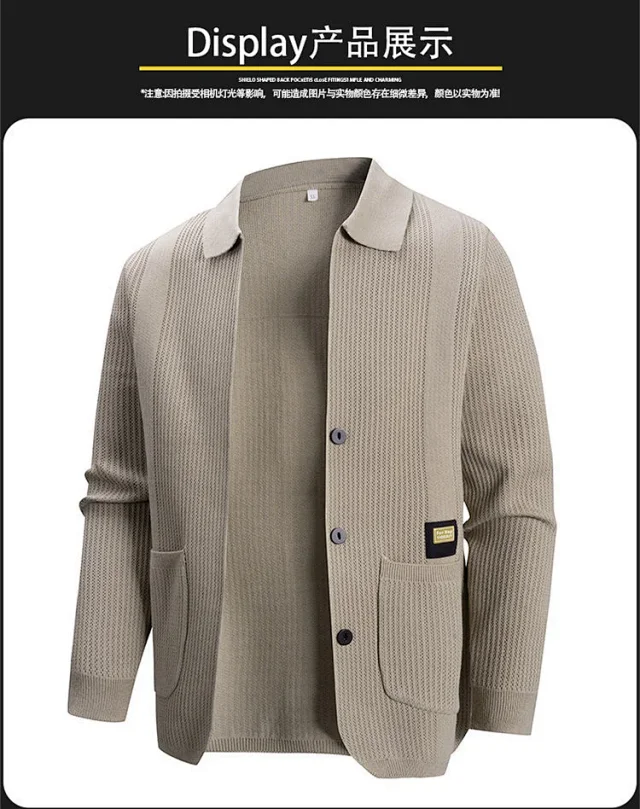 Ruicheng Men's New Lapel Knit Cardigan Detail