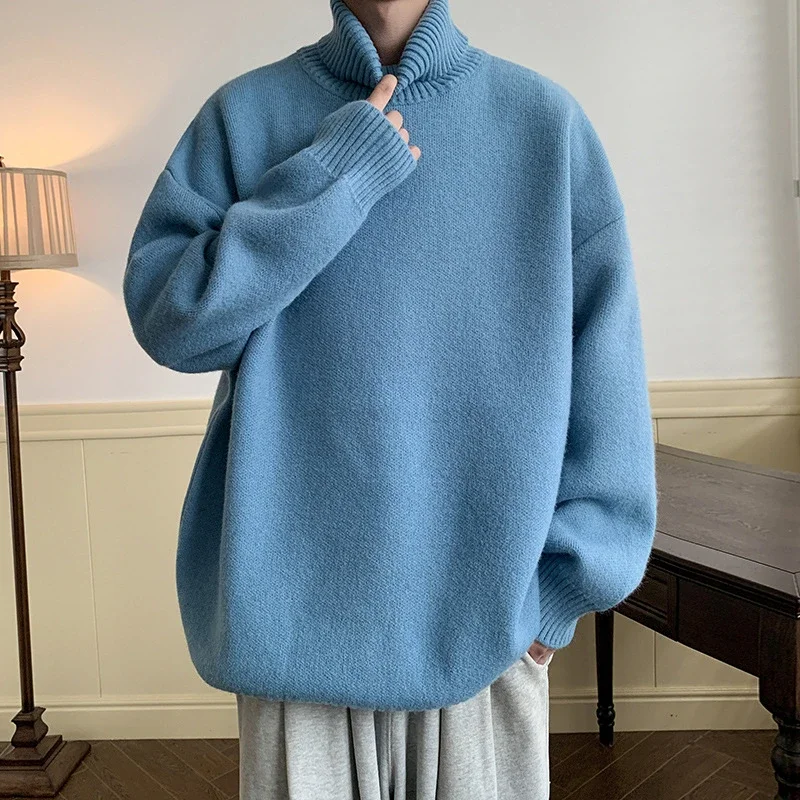 Men's Grey High-Neck Relaxed Sweater