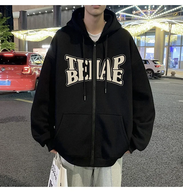 Men's Hip Hop Oversized Zip Hoodie Detail