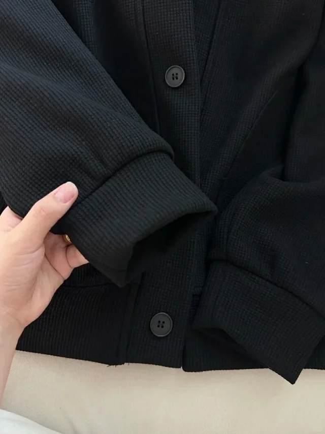 Spring 2025 Japanese Casual Waffle Cardigan Detail