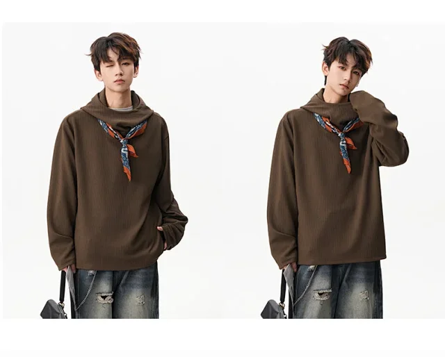 Men's 2025 Fall Retro High - neck Hoodie Detail