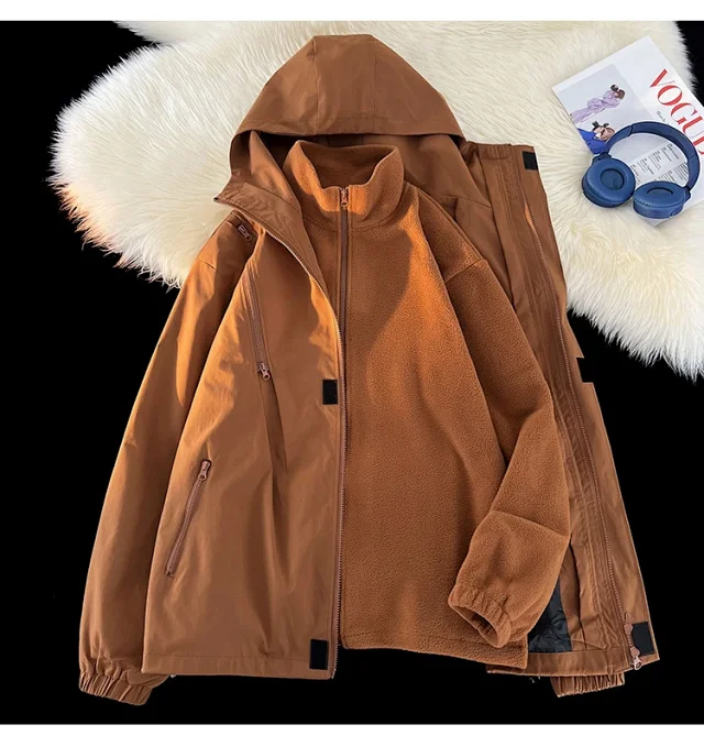 Windproof Waterproof Fleece-Lined Couple's 3-in-1 Jacket Detail