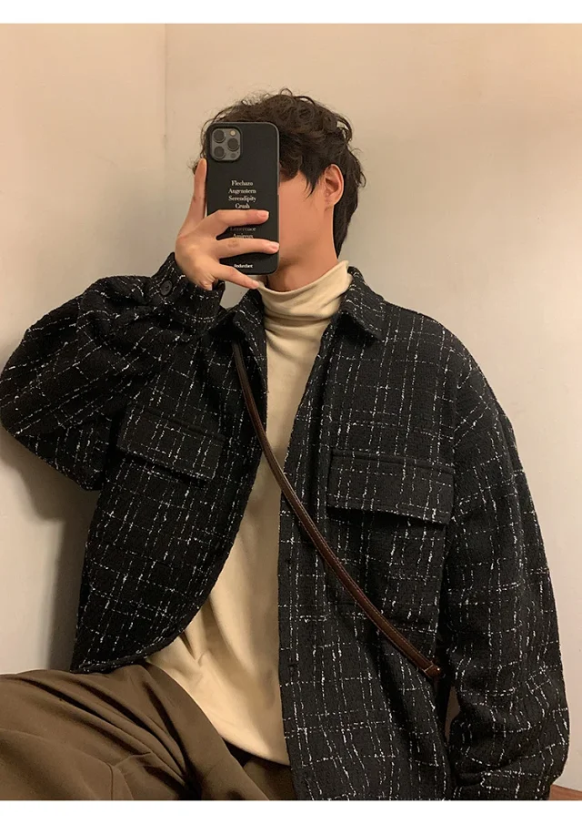 Men's Plus Size Houndstooth Wool Jacket Detail