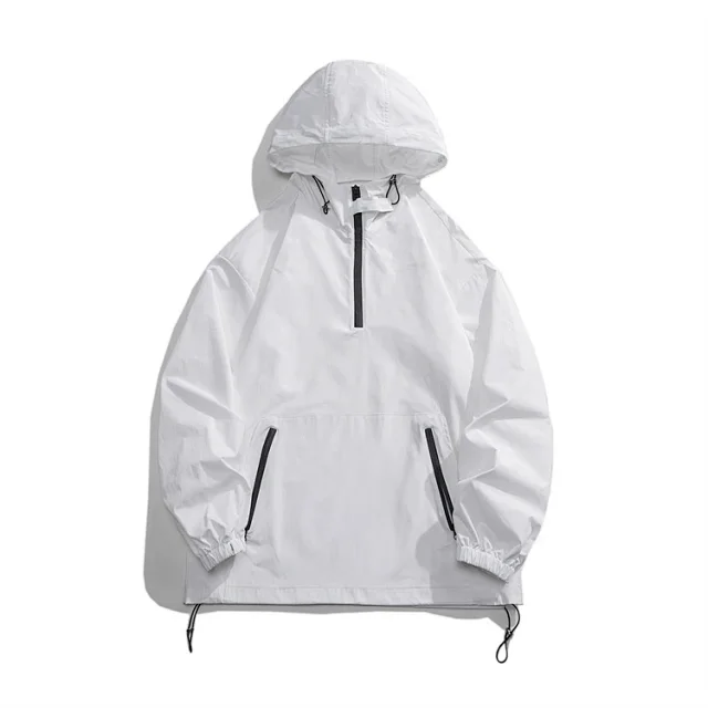 Men's Loose Fit Hooded Half-Zip Windbreaker Detail