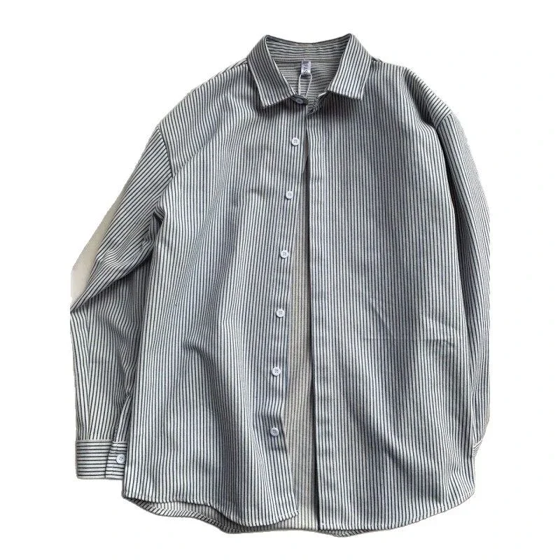 Japanese Youth Style Black-White Vertical Stripe Shirt