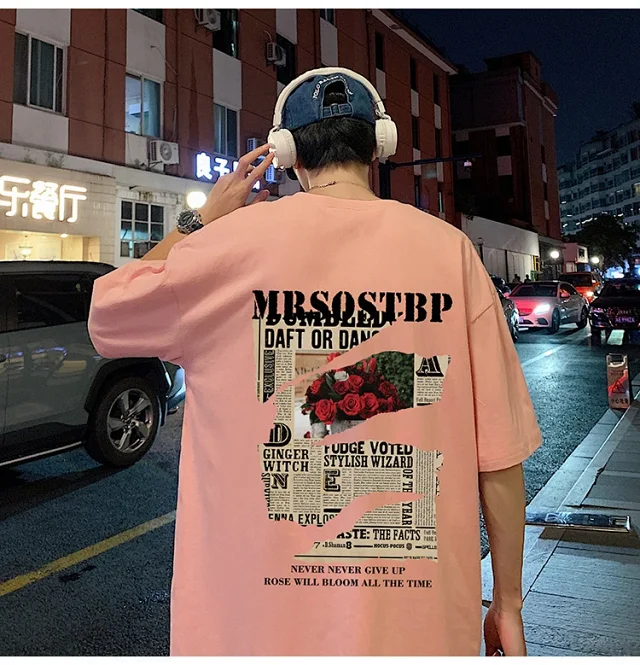 Men's Oversized Cotton Tee 2025 Rose-Print Detail