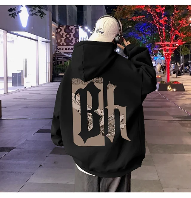 Japanese Hiphop Men's Oversized Cotton Hoodie Detail