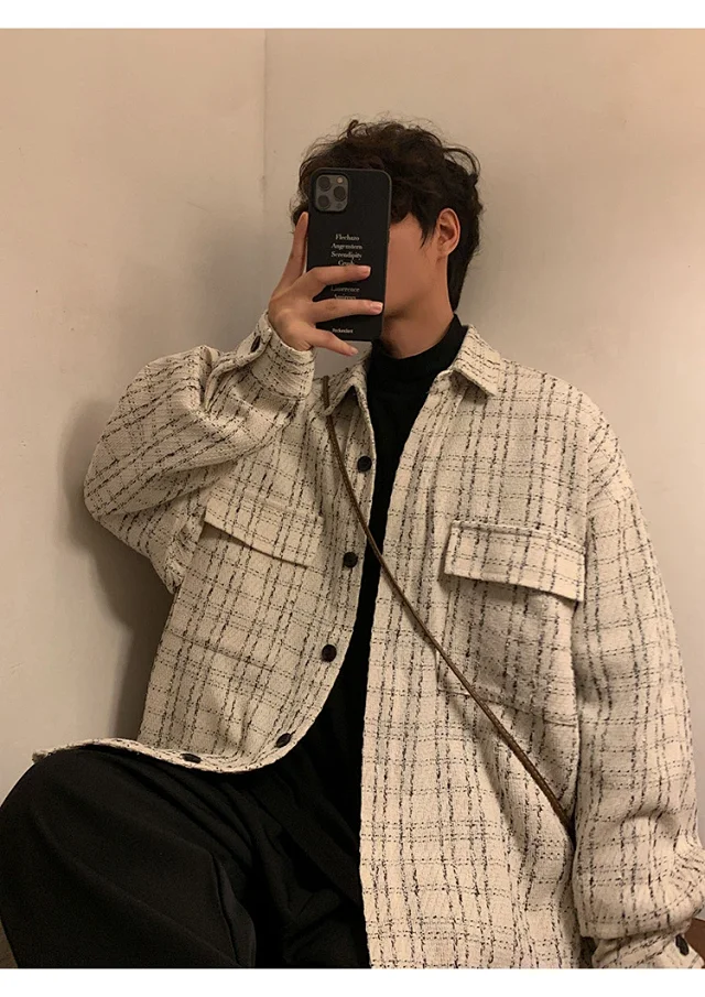 Men's Plus Size Houndstooth Wool Jacket Detail