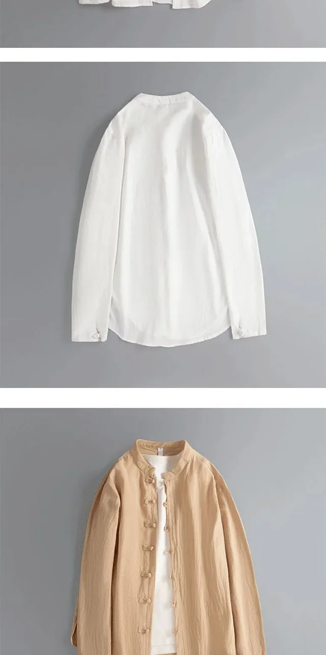 Men's Linen Long-Sleeve Vintage Tang Shirt Detail
