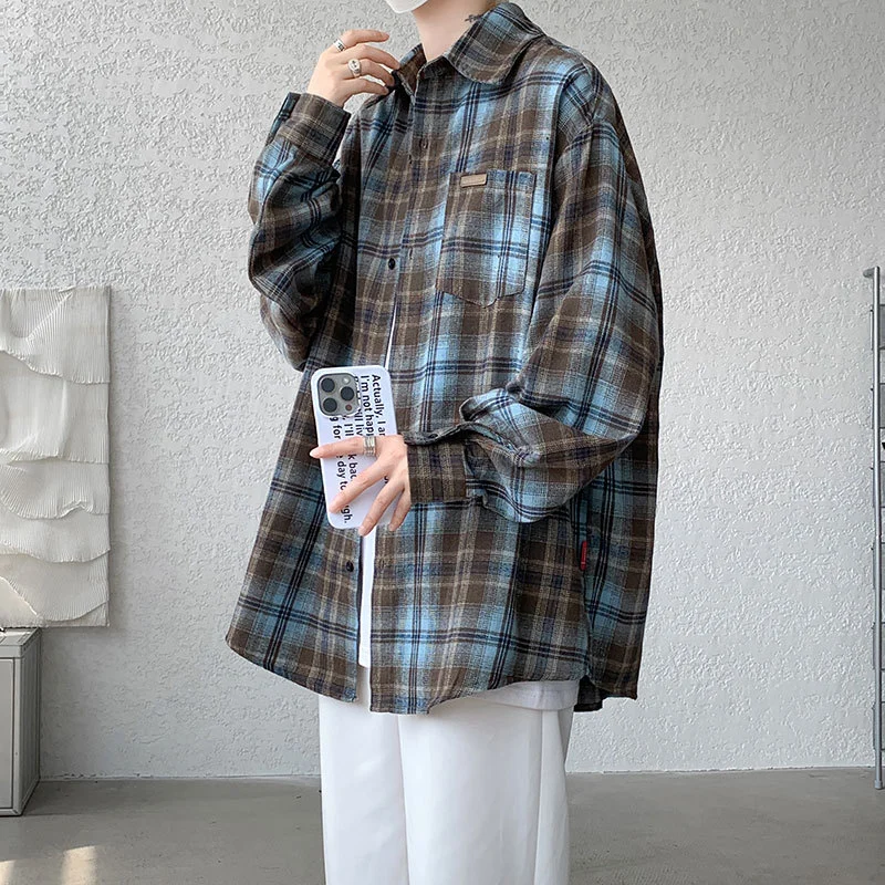 Men's Japanese Brushed Plaid Warm Shirt Jacket