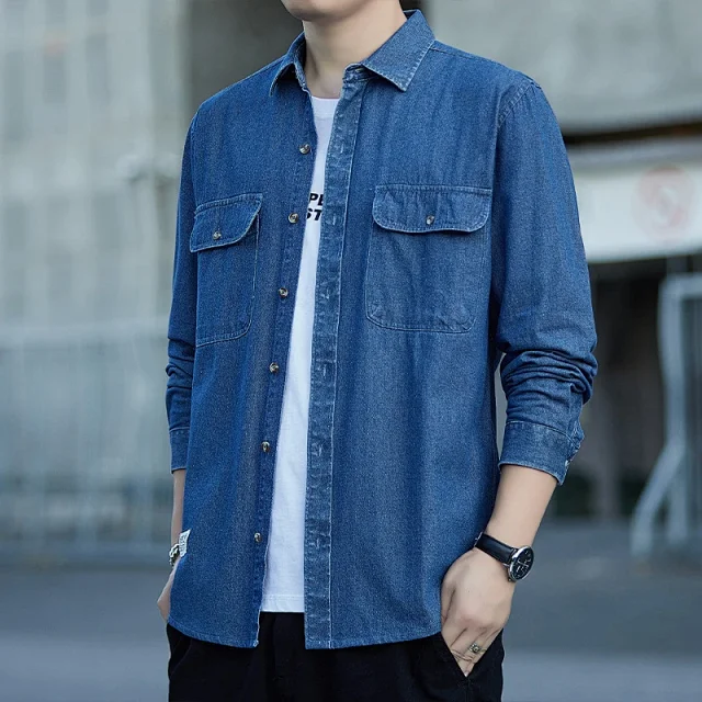 Men's Vintage Denim Oversize Work Shirt Detail