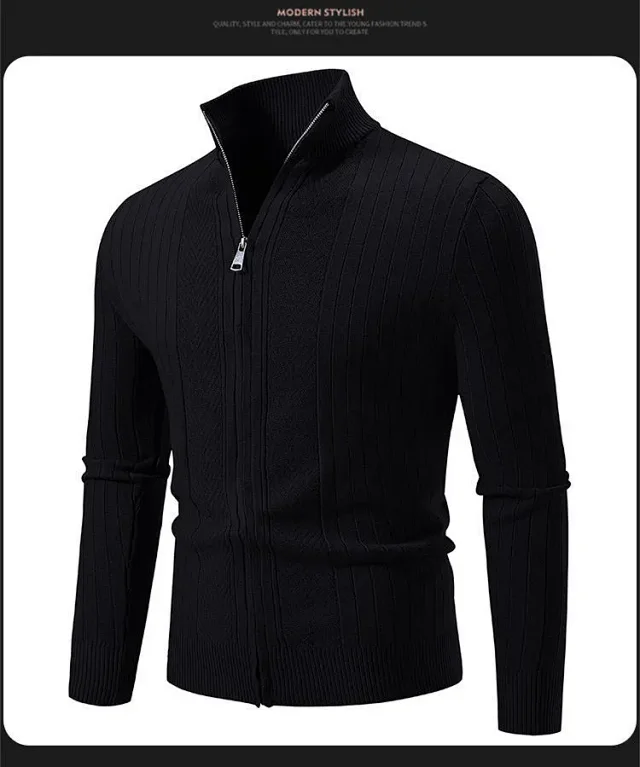 Ruisheng Men's Slim Stand Collar Cardigan Detail