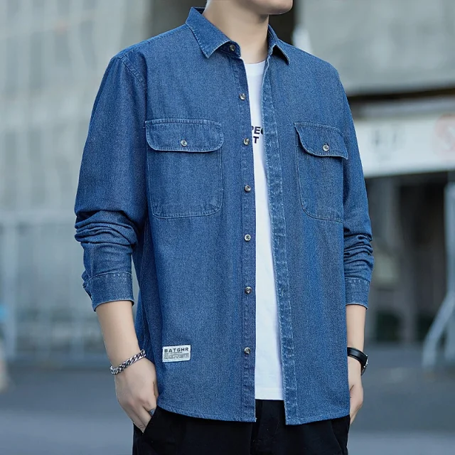 Men's Vintage Denim Oversize Work Shirt Detail
