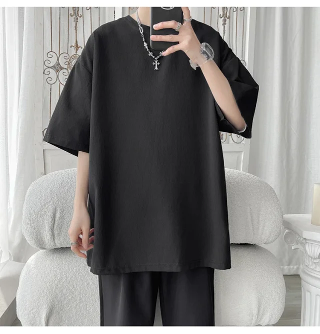Unisex Oversized Ice Silk Draped Tee Detail