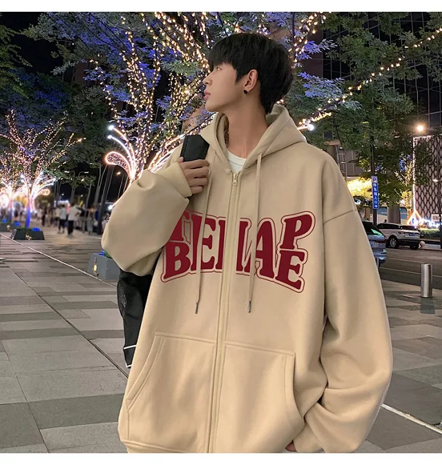 Men's Hip Hop Oversized Zip Hoodie Detail