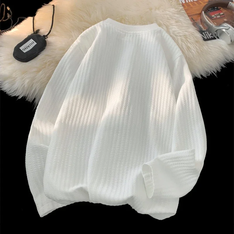 Oversize White Textured Long Sleeve Tee