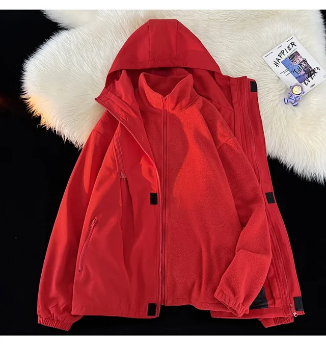 Windproof Waterproof Fleece-Lined Couple's 3-in-1 Jacket Detail