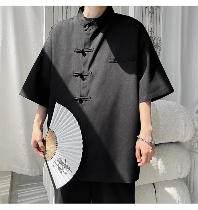 Men's New-Chinese Ice-Silk Short-Sleeve Shirt Detail